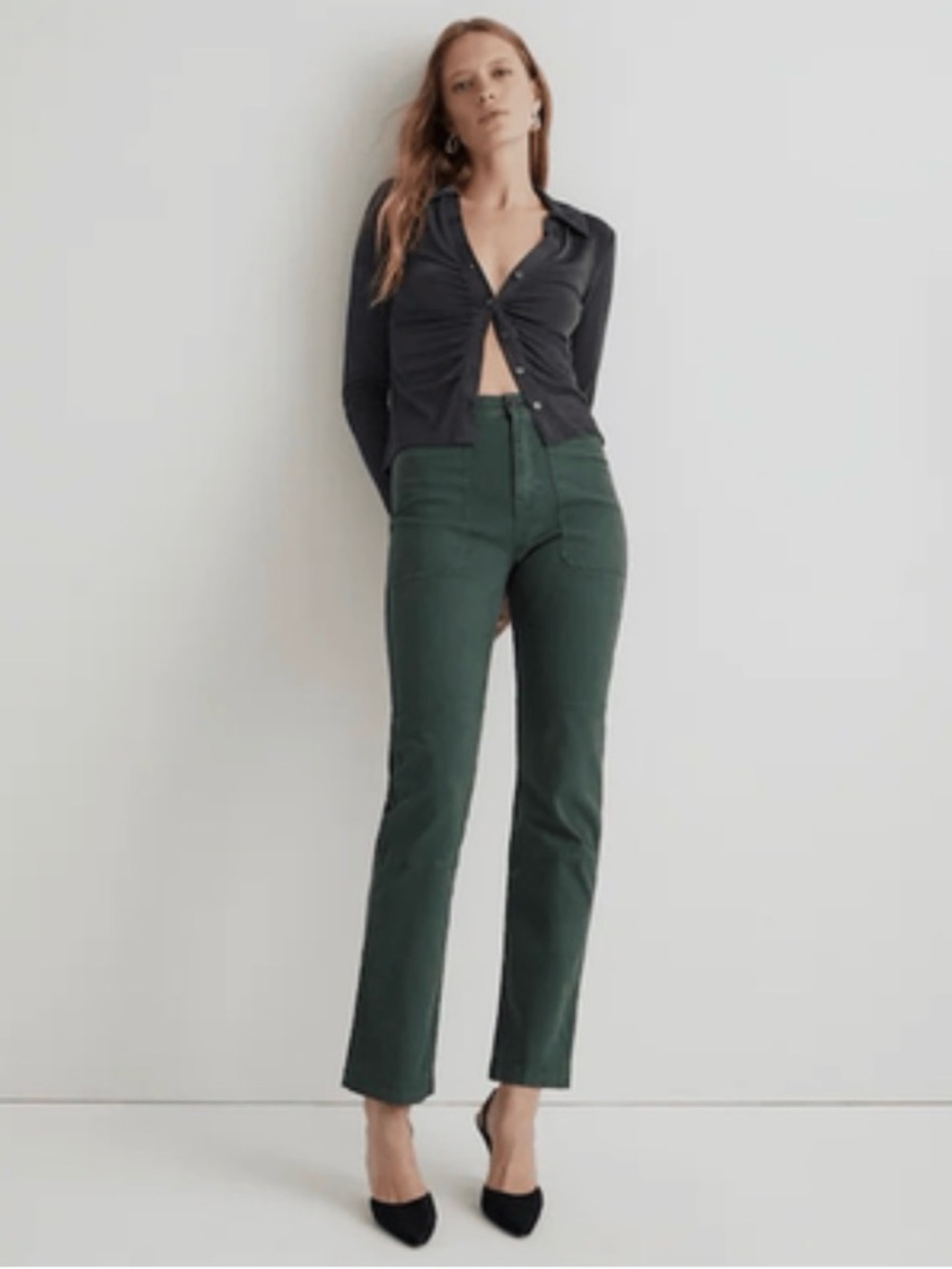 NWT Madewell 90s Straight Utility Pant in Garment-Dyed Canvas Old Spruce Size 26